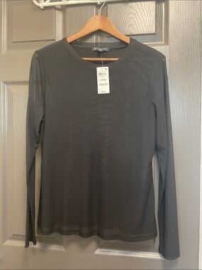 INC Black Mesh Sheer Long Sleeve Blouse Sz L NWT